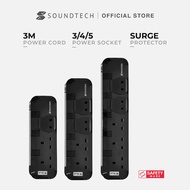 SOUNDTEOH 3/4/5 Way Power Indicator Extension Socket 3Metres with Surge Protection | PS-33 PS-44 PS-