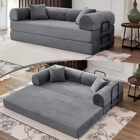 79" Convertible Sofa Bed with Fixed-Shape Frame & Removable Armrests, Modular Corduroy Living Room S