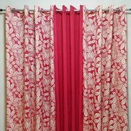 WANADO - 3in1 Set Guava Red Leaves Ring Curtain Cretona Fabric Sold by set - 6Feet | 7Feet