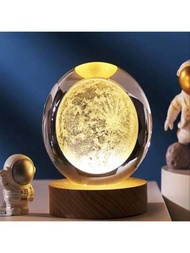 創意 3d 雕刻月亮水晶球,帶有 Led 底座,玻璃球裝飾夜燈,生日禮物