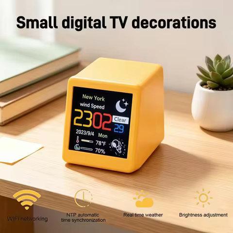 Mini WiFi Digital Weather Station Clock LCD Screen Smart Desktop Gadget Multifunctional Russian Kore