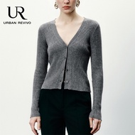 เสื้อนอกคอวีสำหรับฤดูใบไม้ร่วงและฤดูหนาวเสื้อโค้ตทรงหลวมสำหรับผู้หญิงเสื้อคาร์ดิแกนแบบถักเนื้อบางจาก URBAN REVIVO