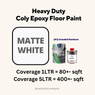 1L COLY EPOXY FLOOR PAINT Matte White HEAVY DUTY &amp; WATERPROOF COATING [Hardener Included] . Tiles Floor Paint
