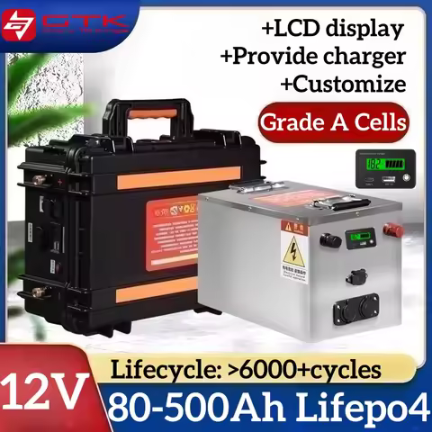 GTK 12V 300Ah Lifepo4 100Ah 80Ah 120Ah 150Ah 200Ah 400Ah 500Ah Lithium Battery for 1KW 2KW Boat Sola