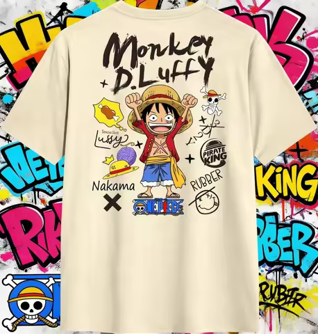 Summer 2026 One Piece Munchie D. Luffy "Hand-painted Graffiti Style" Trend Theme 100% Cotton Print T