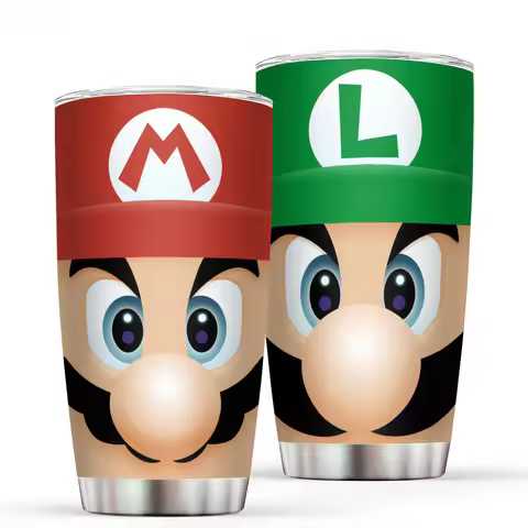 20oz Mario Bros Game Print Tumbler Vacuum cup Stainless Steel Double Insulated Water Bottle with Str