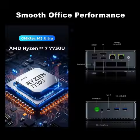 GMKtec Ryzen 7 7730U Mini PC DDR4 NVEM SSD Dual Fan 2.5G Lan Windows 11 Pro WIFI 6E BT5.2 VS GMK M5 
