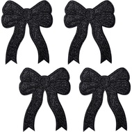 4PCS Tampalan Besi Berbentuk Riben Hitam, Aplikasi Sulaman Riben Berkilau Besar, Tampalan Riben Berk