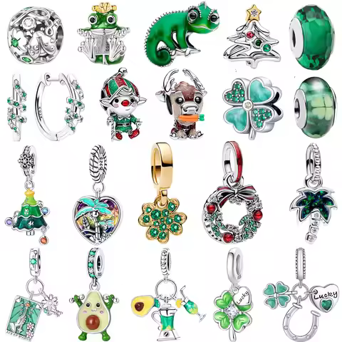 Hot Sale Luck Charm 925 Sterling Silver Four Leaf Clover Green Tree Frog Turtle Bead Pendant For Bra