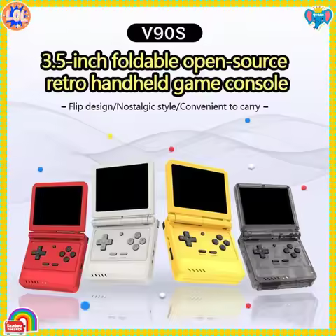 Powkiddy V90s Retro Flip Handheld Game Player 3.5 Inch New Foldable Console Open-Sourse Mini Video P