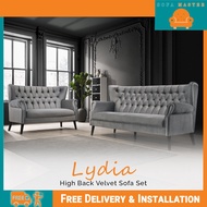 Sofa Master - Lydia 2+3 Seater Sofa Set High Back Velvet Fabric in Light Grey Colour