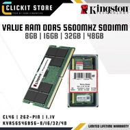 KINGSTON VALUE DDR5 5600MHZ CL46 SODIMM - 8GB/16GB/32GB/48GB Memory RAM for NB - KVR56S46BS8-16