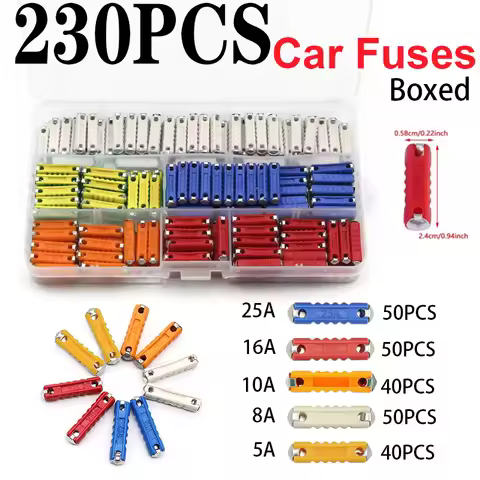 230Pcs Automotive Fuse Torpedo (5A 8A 10A 16A 25A 40A) Eastern European Fuse Long Strip Type