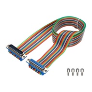 MECCANIXITY 1 Pcs IDC Rainbow Wire Flat Ribbon Cable DB25 Male to DB25 Female 39.4 Inch Length 2.54m