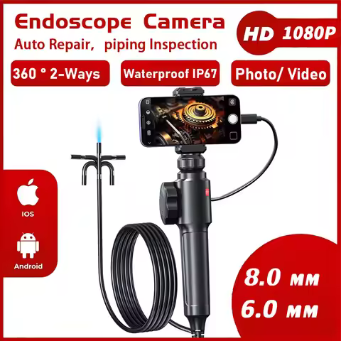8.0mm/6.0mm Endoscope Camera Two-Way 360° Rotary Industrial Piping for Iphone Type-C Android IOS Ins
