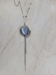 999純銀 手工繞線 紫光拉長石 長頸鍊