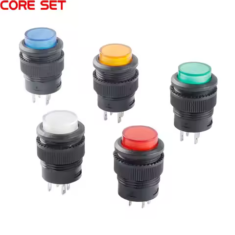 5Pcs R16 Power Switch Button R16-503 Blue Yellow White LED R16-503B R16-503A Latching Reset Button 2
