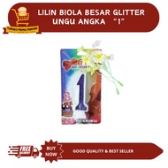 LILIN UNGU Large GLITTER PURPLE BIOLA CANDLE NUMBER 1 - BIRTHDAY CANDLE