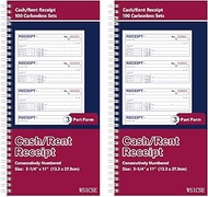 2 Pack Receipt Books with Carbon Copies, Rent Receipt Book, 3-Part Carbonless, 5.24" x 11, (White,Ye