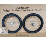 20x2.125 PASANG SIAP rim ALLOY BLACK 20" basikal  disc rotor  tayar 20x2.125 dan tuib . Terus pasang