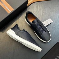 JF37 zegna New Style Genuine Leather Men's Casual White Shoes Lightweight Breathable Cross Elastic C