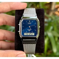 Casio AQ-230EM-2A Blue Analog Digital Stainless Steel Mesh Unisex Vintage Watch