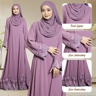 Jubah Abaya Muslimah Dress Moden 2024 Italian Crepe Embroidery Plain Wanita Plus Size S-2XL