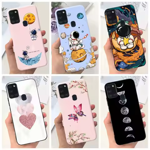 For Samsung Galaxy A21s Case A217F SM-A217F Protective Cover Lovely Astronaut Slim Soft Silicone Cas