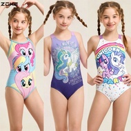 New Arrival Zoke Girls Swimsuit My Little Pony Motif, Professional Swimwear for Kids Racing Training