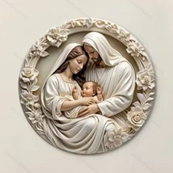 2DRound Aluminum Nativity Sign 1pc Flat 3D Vision with Wreath Perfect for Front Door Living Room Caf