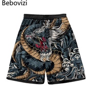 Celana Pendek Streetwear Musim Panas 2022 Celana Pendek Sweatshort Pantai Pria Longgar Kasual Celana Pendek Ukuran Plus Print Naga Cina Anime