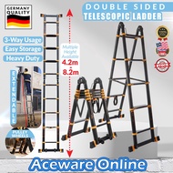 2.1M-4.1M Double Sided Telescopic Ladder Extendable Foldable Portable Multifunction Multipurpose Tan