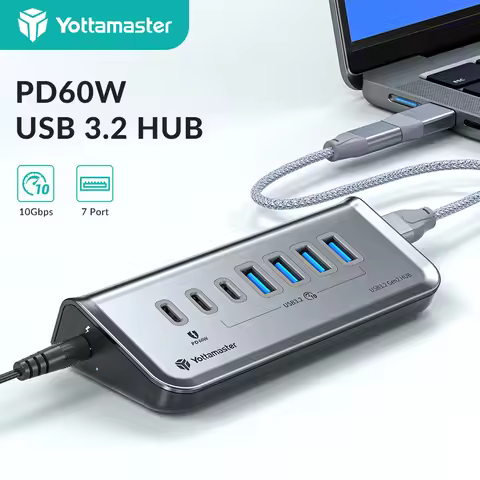 Yottamaster USB 10Gbps HUB Fast Charging 60W USB 3.2 Dock Station High Speed 7 Port Multifunction US