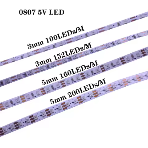 0807 3mm 5MM Ultra Narrow WS2812B LED Strip 100 160 200Leds/m WS2812 Dream Color Individually Addres