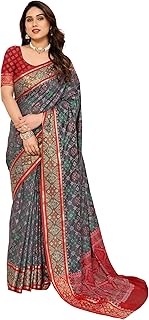 Women's Ajrak Patola Soft Litchi Silk Kanjivaram Banarasi Silk Saree With Unstitched Blouse Piece (P