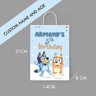 Bluey and Bingo Theme Custom Paperbag, Activity Book, Tag, Button Badge, Bubble Wand, Bookmark, Wate