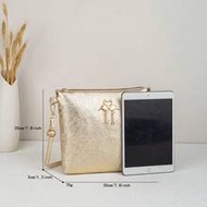 1pc Women's Metallic Gold Bucket Crossbody Bag, Y2K Shiny Swan Decor Shoulder Purse For Teen Girls, 