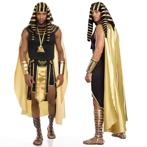 Mens Egyptian Pharaoh Costume Set 7 Pcs King of Egypt King Tut Cosplay Sets Halloween Cosplay Outfit