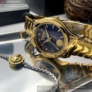 VERSUS VERSACE手錶,編號VV00331,34mm金色圓形精鋼錶殼,寶藍色, 幾何立體圖形中三針顯示錶面,金色精鋼錶帶款,自用送人都不錯!, 良工巧匠之作!