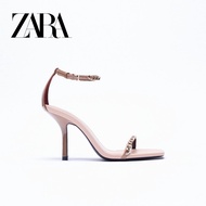 Zara Flat Buckle Strap High Heels New Style Square Toe Open Toe Chain Stiletto Women's Shoes