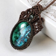 藍綠孔雀石編織項鍊-孔雀石與硅孔雀石