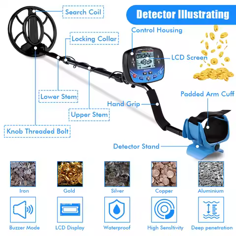 MD910 Professional Metal Detector 9.8"Waterproof Search Coil Gold Treasure Detecting Pinpointer for 