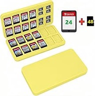 BGGCHEECA Game Card Case【24 Game Card Slots + 48 Micro SD Card Slots】 Compatible with Nintendo Switch&amp; Switch OLED Card Portable Memory Card Storage, Games shell. NS-N (Yellow)