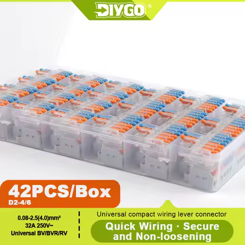 DIY GO 42pcs Lever Splice Wire Connectors 2 in 4/6 Out Circuit Electrical Wire Connector 28-12 AWG Q