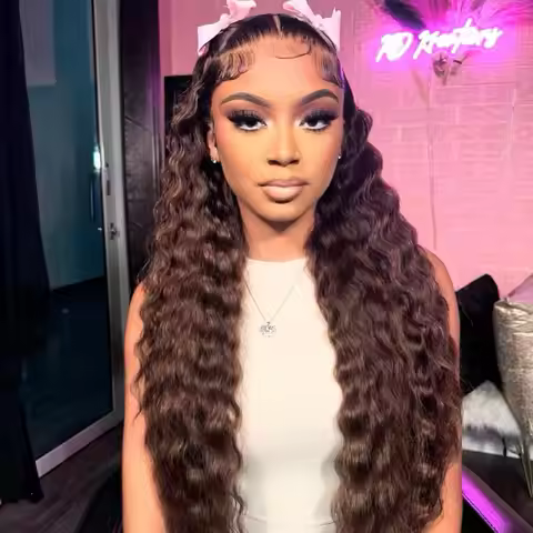 34inch Chocolate Brown 250% Density HD Lace Front Wigs Human Hair Loose Wave 100% Real Human Hair 15