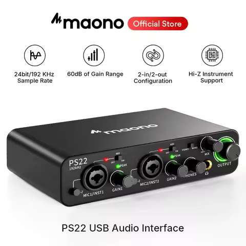 MAONO PS22 USB Audio Interface for PC 60dB Pro-Preamp 24bit 192kHz Dual USB Interface for Home Recor