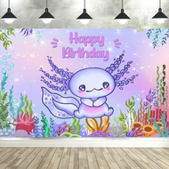 Cute Axolotl Birthday Decorations Backdrop Cartoon Fun Animal Bday Reptile Sea Fish Aquatic Creature