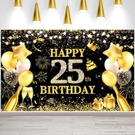 Happy 25th Birthday Party Banner Backdrop for Men Women 25th Birthday Decorations Background  Black 
