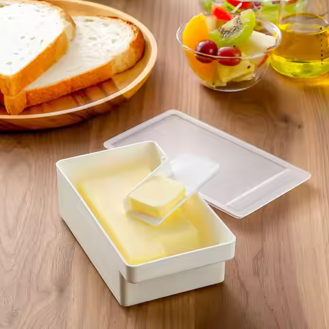 Food-Grade Butter Storage Box (16.9x8.8x7.9cm) - Airtight Container with Integrated Cutter & Spreade