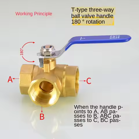 1/2 inch copper three-way ball valve T-shaped L-shaped 1/4 inch 3/8 inch 3/4 inch 1-inch internal wi